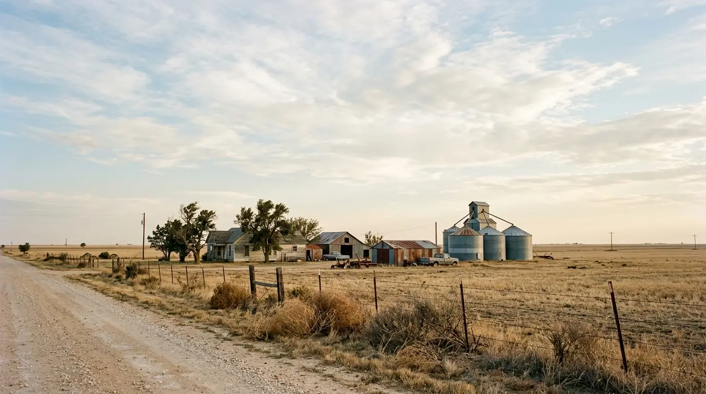 Rural Hutchinson County Texas landscape near Stinnett with farm homes