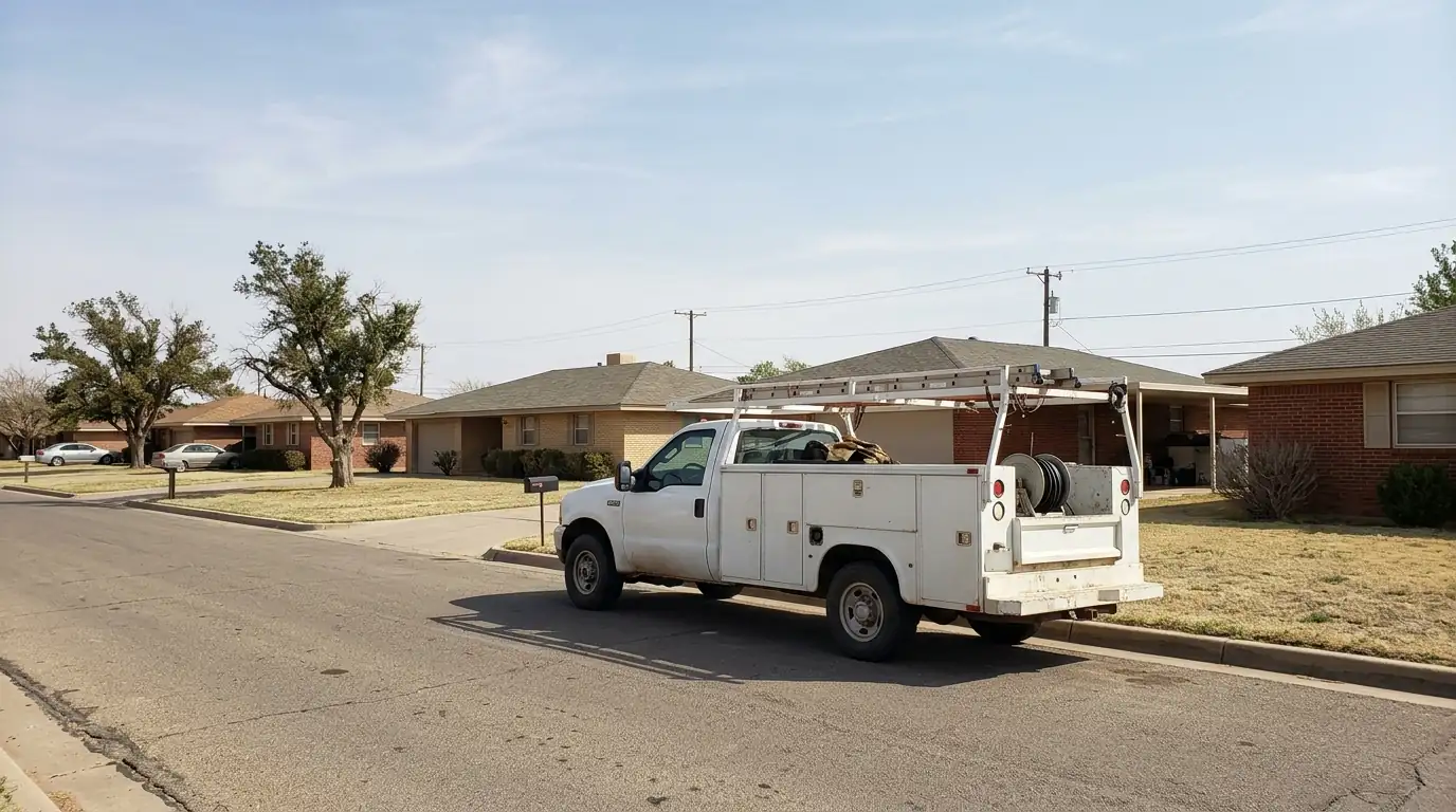 Service truck parked on a quiet south Amarillo street