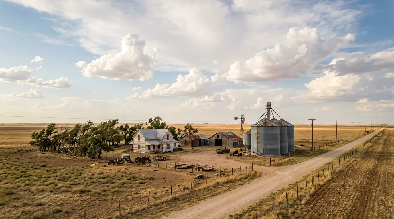 Rural Carson County Texas landscape near Panhandle with farm homes