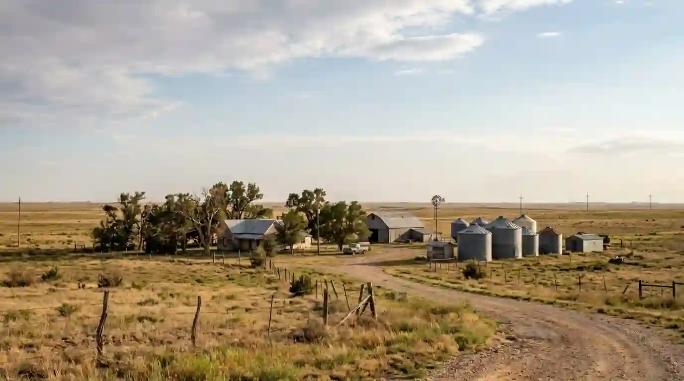 Rural Oldham County Texas landscape near Vega with farm homes