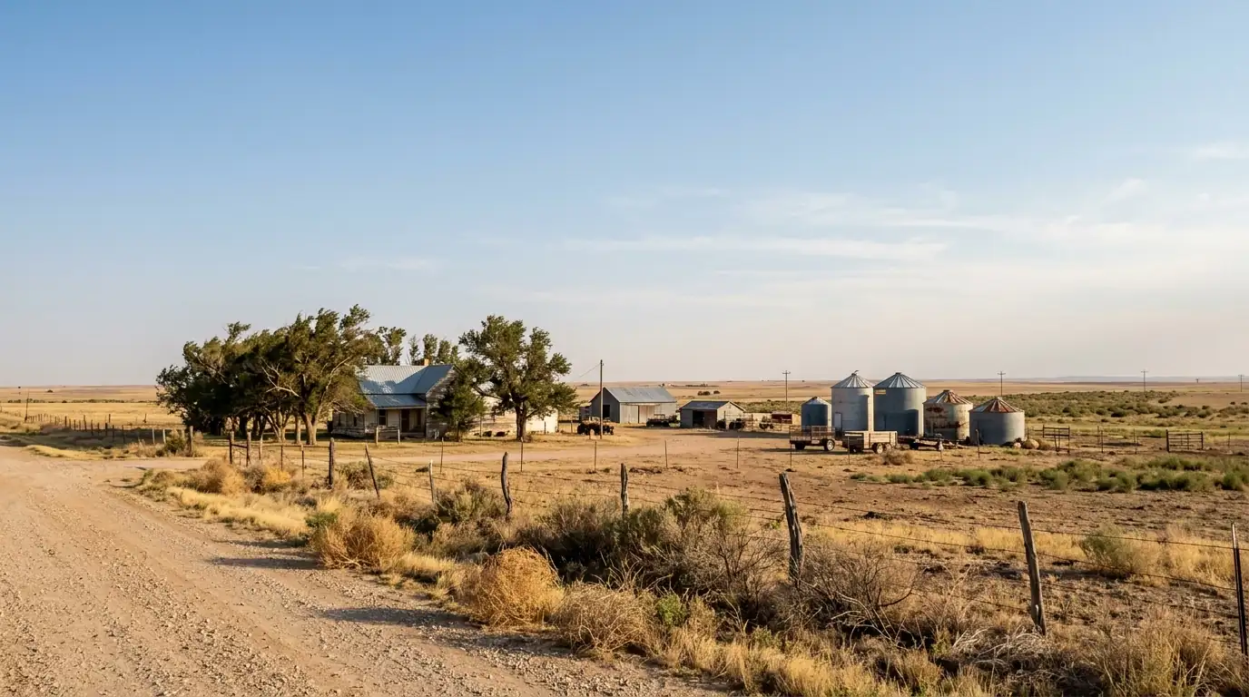 Rural Armstrong County Texas landscape near Claude with farm homes